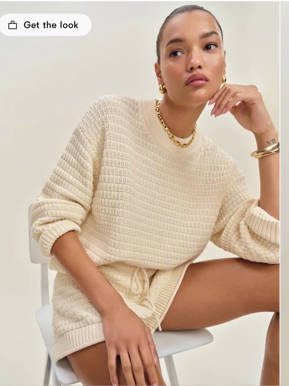 Reformation Collie Oversized Cotton Crew Ivory - Size  XS